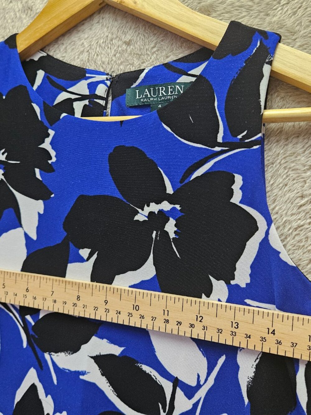 Lauren Ralph Lauren Dress Sleeveless Floral-patterned A-line Black Blue Size 4 - Picture 5 of 6
